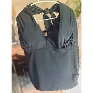 Catalina Tankini Top Swimsuit Plus Size Halter‎ Neck Black 3X (22W-24W)